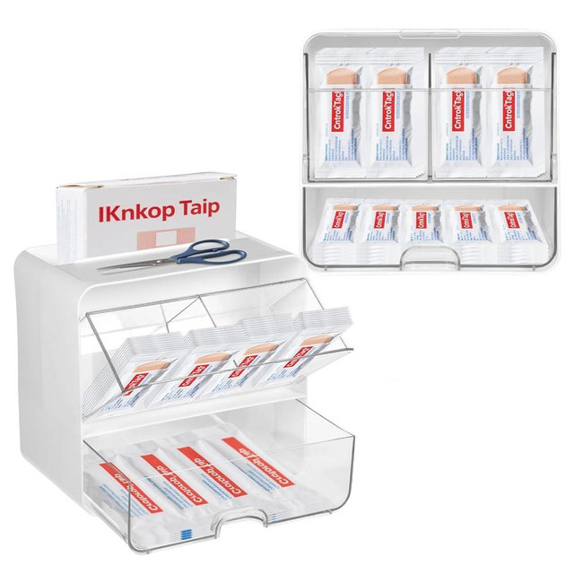 YEXEXINM Bandages Storage Organizer for Wall Large Bandage Organizer with Lid 3-Compartment Plastic Bandaid Storage Container for Home Medicine Cabinet, Elastic Bandage Wrap, Cotton Swab
