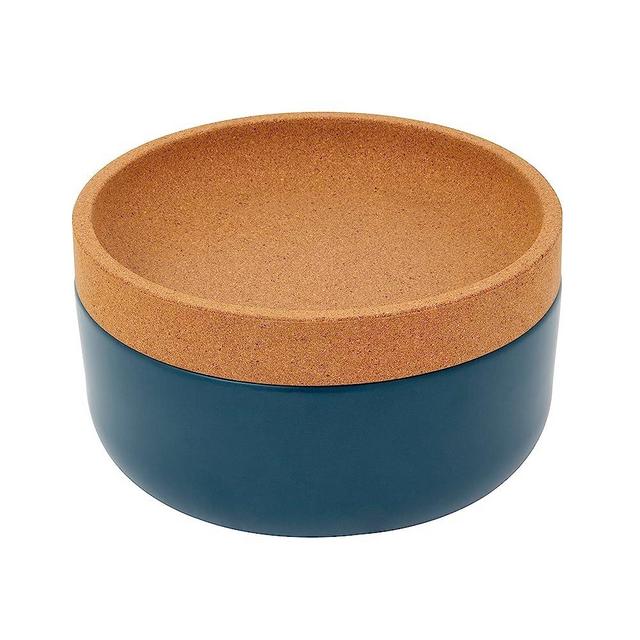 Ceramic and Cork Large Breathable Produce Bowl with Lid to Naturally Extend Produce Freshness, Natural Cork and Teal Ceramic