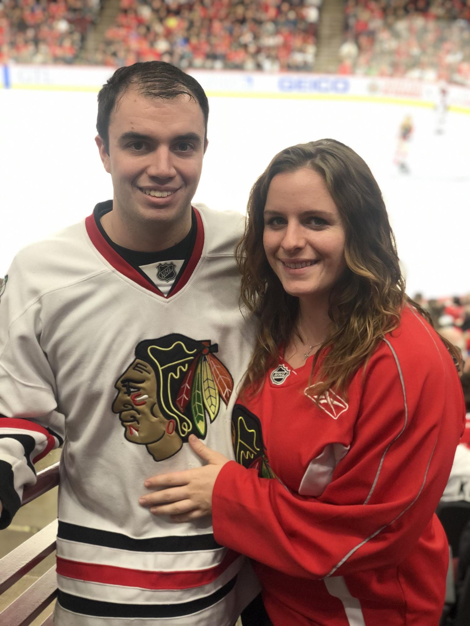 Go Blackhawks! From our first Blackhawks game together, right before we were on the kiss cam