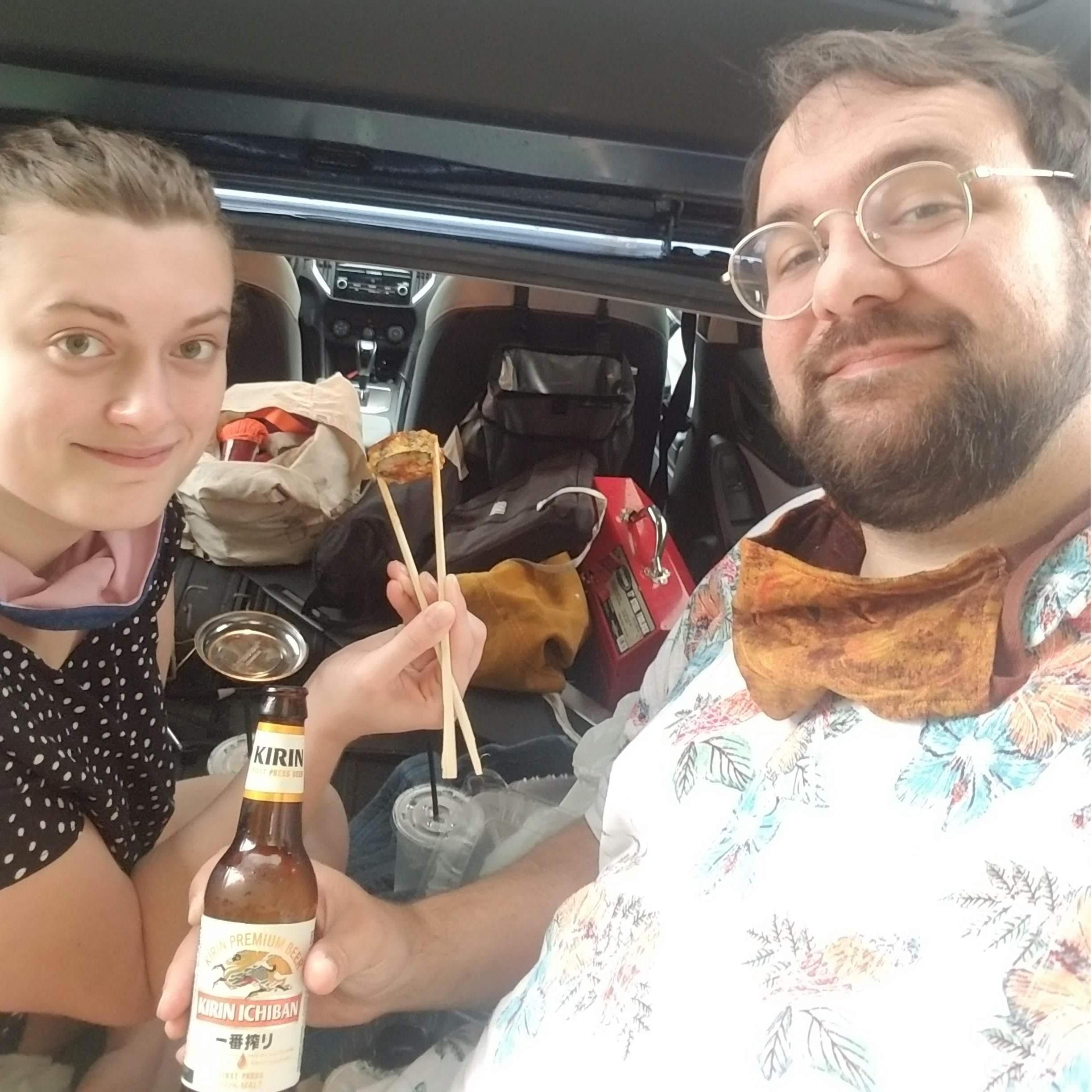 Quarantine sushi date in the parking lot