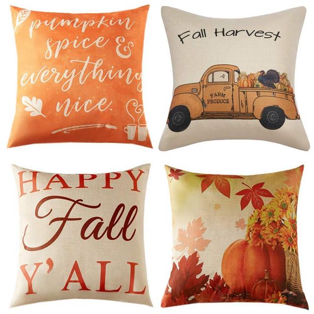 Anickal Set of 4 Thanksgiving Pillow Covers Fall Harvest Theme Farmhouse Decorative Throw Pillow Covers 18x18 Inch for Home Couch Sofa Decorations