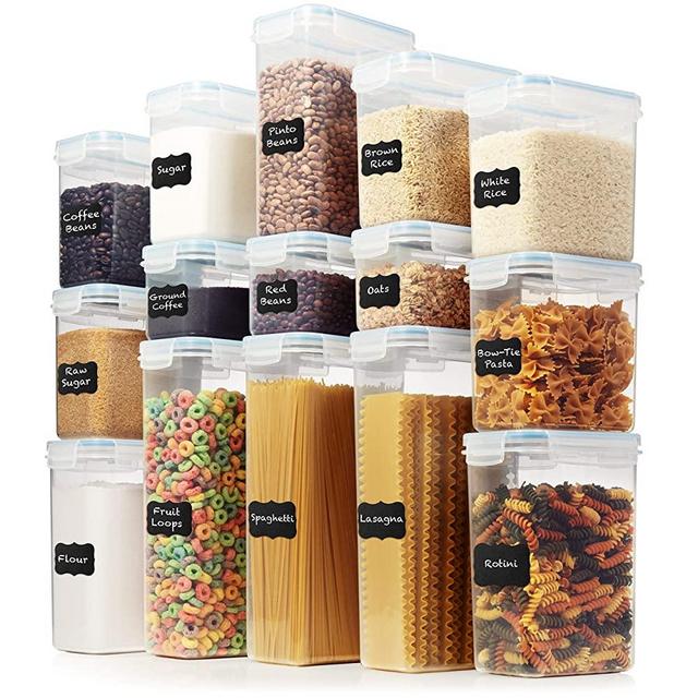 LARGE Set of 30pc Airtight Food Storage Containers (15 Container Set) - Amsha Kitchen & Pantry Organization - BPA-Free Plastic Containers - Interchangeable Lids Ideal for Spaghetti, Flour, Rice, Sugar