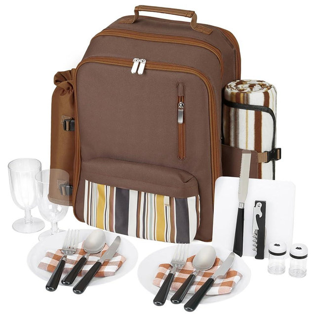 Best Friend Birthday Gifts Picnic Basket, 24L Insulated Picnic Backpack for 2, Brown| Cool Wedding Engagement Gifts for Couples Newly Engaged Unique Honeymoon Gifts Housewarming Gift Ideas