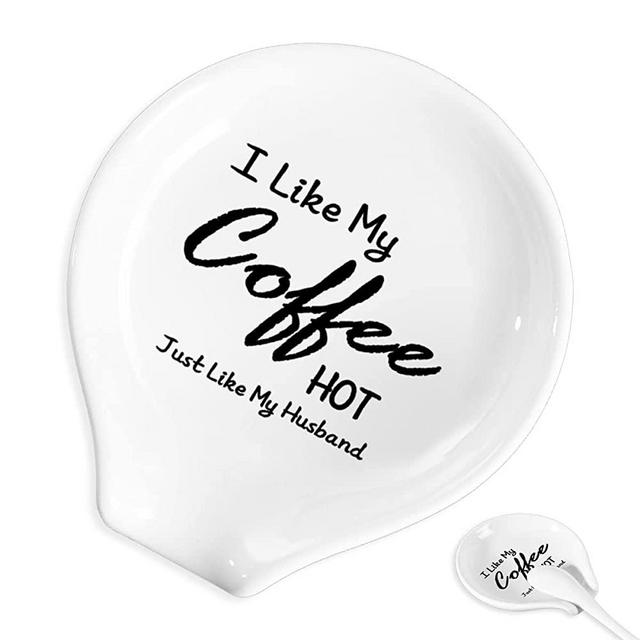 Coffee Spoon Rest and Spoon,Funny Coffee Quote I Like My Coffe Hot Coffee Ceramic Coffee Spoon Holder-Station Decor Coffee Bar Accessories-Gifts for Coffee Lovers