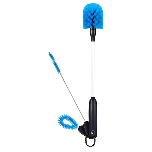 3-in-1 Stainless Steel Bottle Brush and Straw Cleaning Set, Long Handle Scrub Brush with Replaceable Head for Water Bottles, Glasswares, Mugs, Flasks, Tumblers, Vases, Round Head