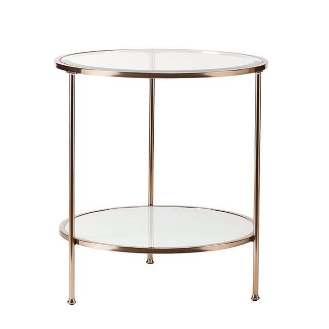 SEI Furniture Risa Metallic Frame End Table - 2 Tier Glass Shelves - Gold Metal Grame, Metallic Gold W/ White (AMZ2340KC)