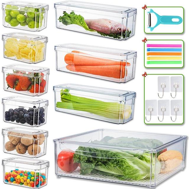 Nibiuht 10 Pack Stackable Fridge Organizer, BPA-free Refrigerator Organizer Bins with Lids, Produce Fruit Container for Refrigerator, Pantry Fridge Organizers and Storage Clear for Food, Drinks, Vegetable