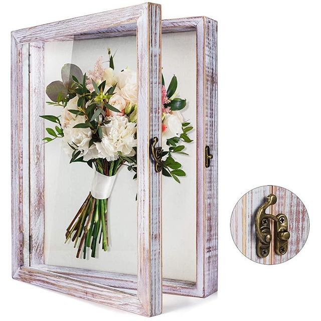 TJ.MOREE Flowers Shadow Box Display Case 11” x 14” Large Shadow Box Frame with Glass Window Door Deep Depth Picture Frame Wedding Bouquet Memorabilia Medals Photos Memory Box for Keepsakes - White