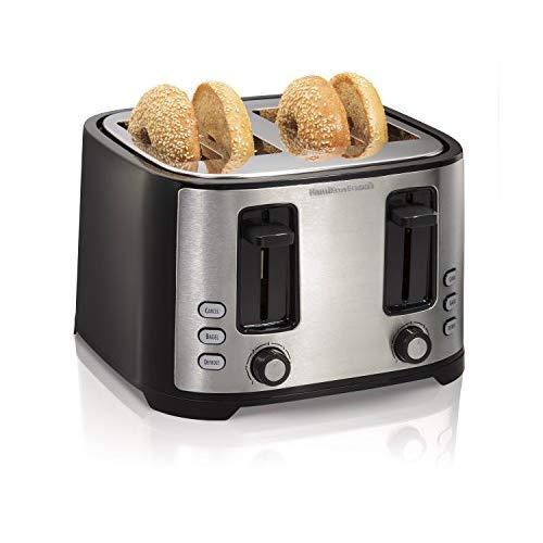 Hamilton Beach 4-Slice Extra-Wide Slot Toaster with Defrost and Bagel Functions, Shade Selector, Toast Boost, Auto-Shutoff and Cancel Button, Black (24633)