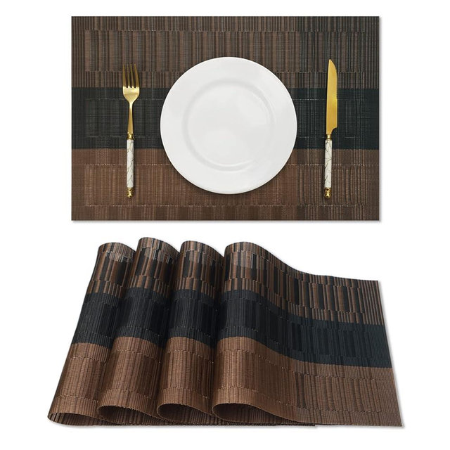 HeloHo Brown Black Placemats Set of 4 Washable Place Mats Vinyl Woven Table Mats Wipeable Placemat for Kitchen Dining Table Decoration Indoor Outdoor