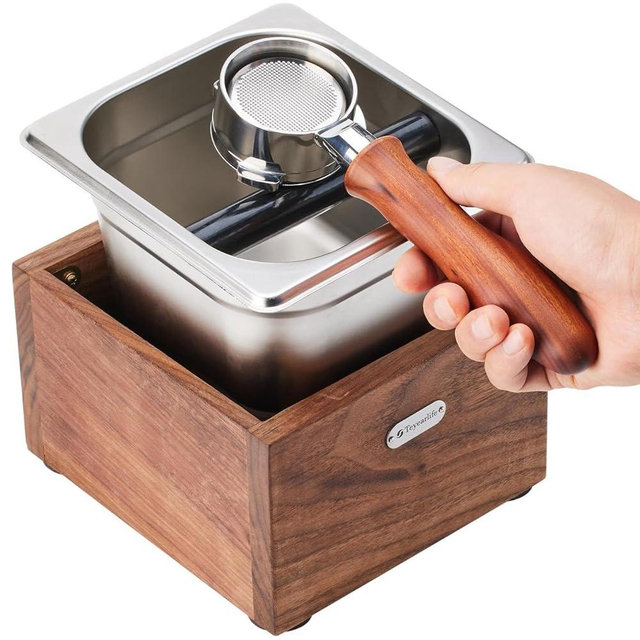 Teyearlife walnut spresso knock box called coffee knock box made of Sturdy wood and easy-clean stainless steel knockbox the espresso dump box Avoid coffee grounds splashing
