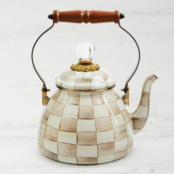 MacKenzie-Childs Check Enamel Whistling Tea Kettle, 2 Qt.