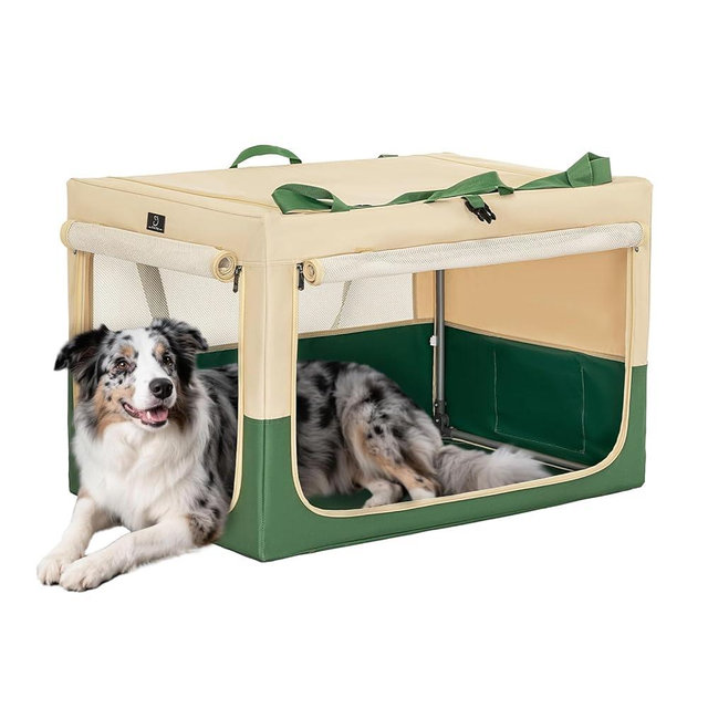 A4Pet Soft Dog Crate, Portable Dog Crate - 36 Inch Adjustable Stainless Steel Frame, Lightweight, Durable and Foldable Crate with 3-Door, Collapsible Dog Kennel