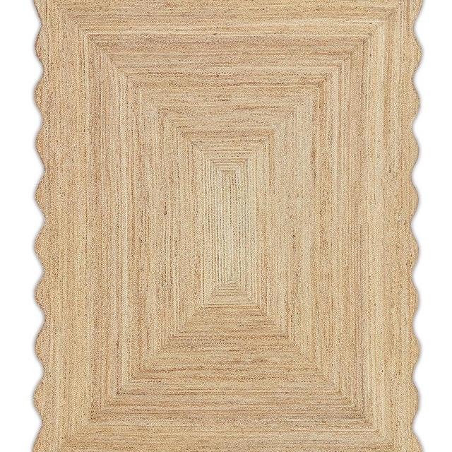 Weaving Village Wave Scalloped Natural Jute Rug Boho Jute Rug Braided Area Rug, Coastal Farmhouse Scallop Rug, Natural (9'x12')