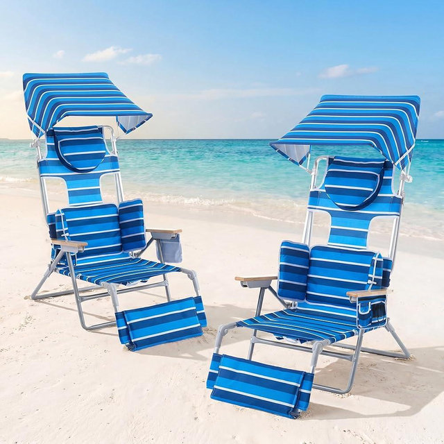 Backpack Beach Chair for Adults 2 Pack, 5-Position Folding Tanning Chair with Face Hole, Canopy Shade, Drink Holder, Portable Sunbathing Lounge Chair for Outdoor, Pool, Lawn, Patio, Navy