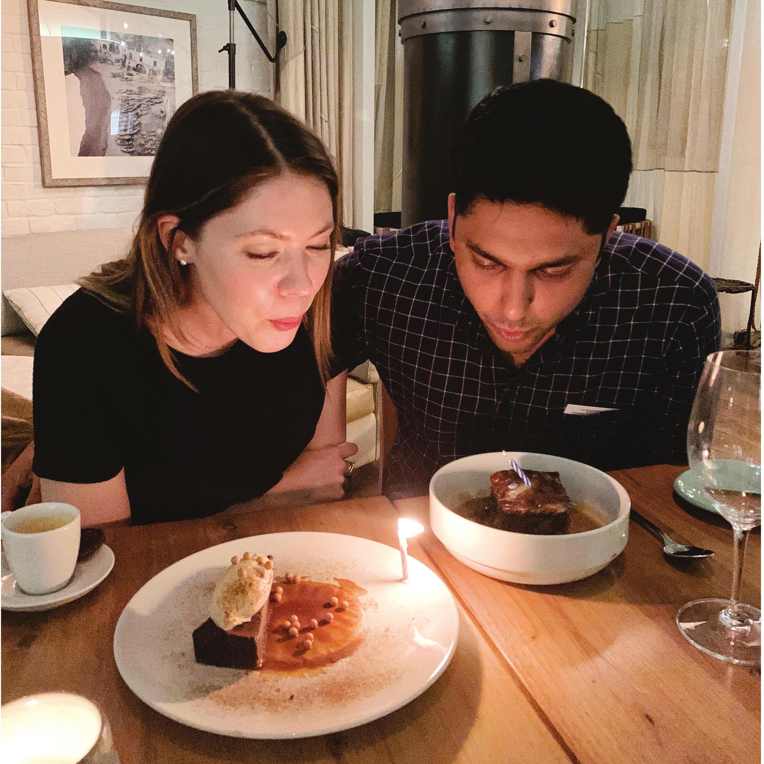 Celebrating our April birthdays at St. Cecilia.... little did we know, we'd end up getting married in this exact spot a few years later.