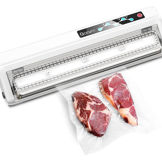Qocum Vacuum Sealer Machine, Automatic Food Sealer for Food Storage and Sous-Vide, Included 12 Food Bags, Dry/Moist/Normal/Gentle Mode, Clear View Hood Design | Compatible with All Vacuum Sealer Bags