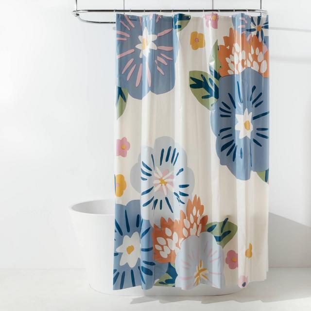 13pc PEVA Floral Blooms Shower Curtain and Rings Dark Blue - Room Essentials™