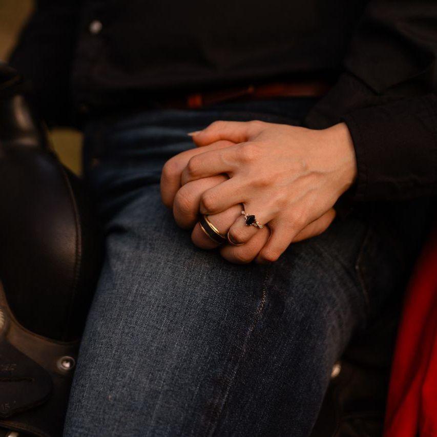 Look, our engagement rings even match our saddle!