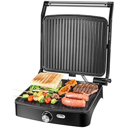 OSTBA Panini Press Grill Indoor Grill Sandwich Maker with Temperature Control, 4 Slice Non-stick Versatile Grill, Opens 180 Degrees to Fit Any Type or Size of Food, Removable Drip Tray, 1200W