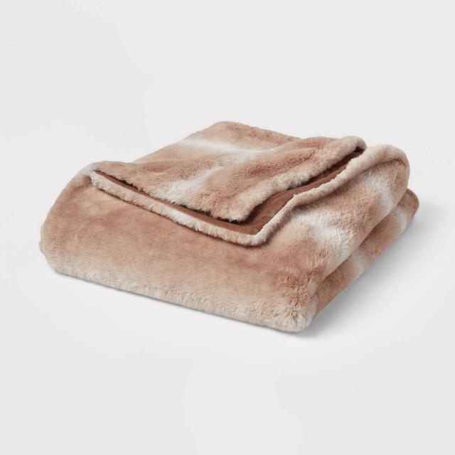 55"x80" Faux Fur Throw Blanket Brown Ombre - Threshold™