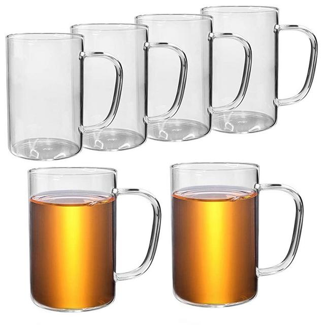 HORLIMER 10 oz Clear Coffee Mug Set of 6, Glass Coffee Cup for Tea Cappuccino Latte Milk Juice