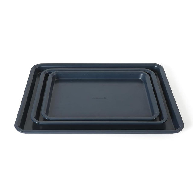 Calphalon Legacy 3-Piece Cookie Sheet Set, Cookie Baking Sheet, Metal Baking Sheet, 3 Pieces Nonstick Baking Sheets 18 15 13 Inch, Navy Blue, PFOA-Free for Even Baking, Oven Safe for Baking