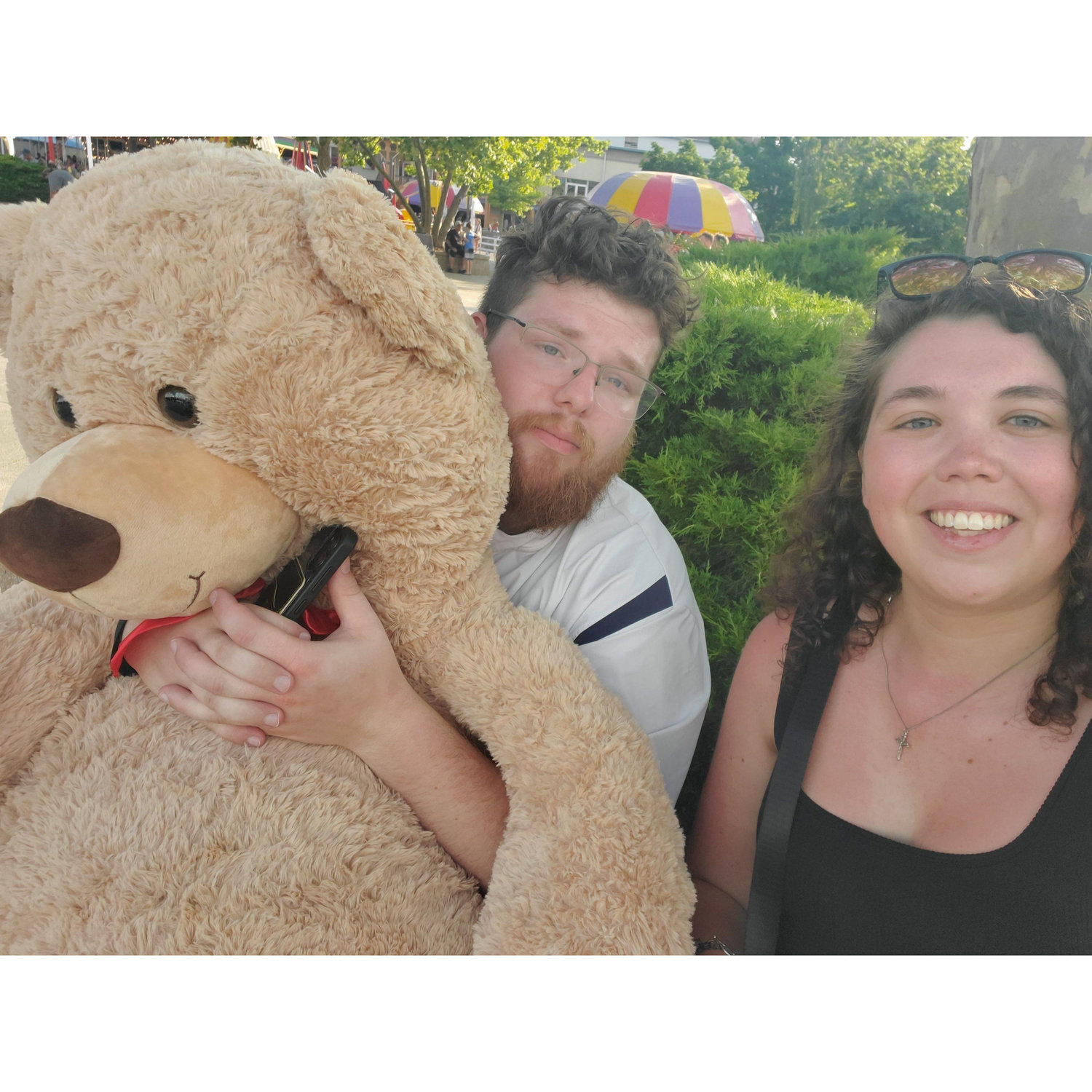 Trip to Cedar Point... Jaden won a giant bear!!!! ( I got sunburnt hahaha)