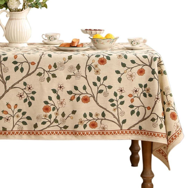 ISAENNE French Tablecloth for Rectangular Tables,Linen Table Cloth with Colorful Floral Pattern,Heavy Durable Table Cover for Dining Thanksgiving Kitchen Decor Party Banquet Christmas,55"*87"