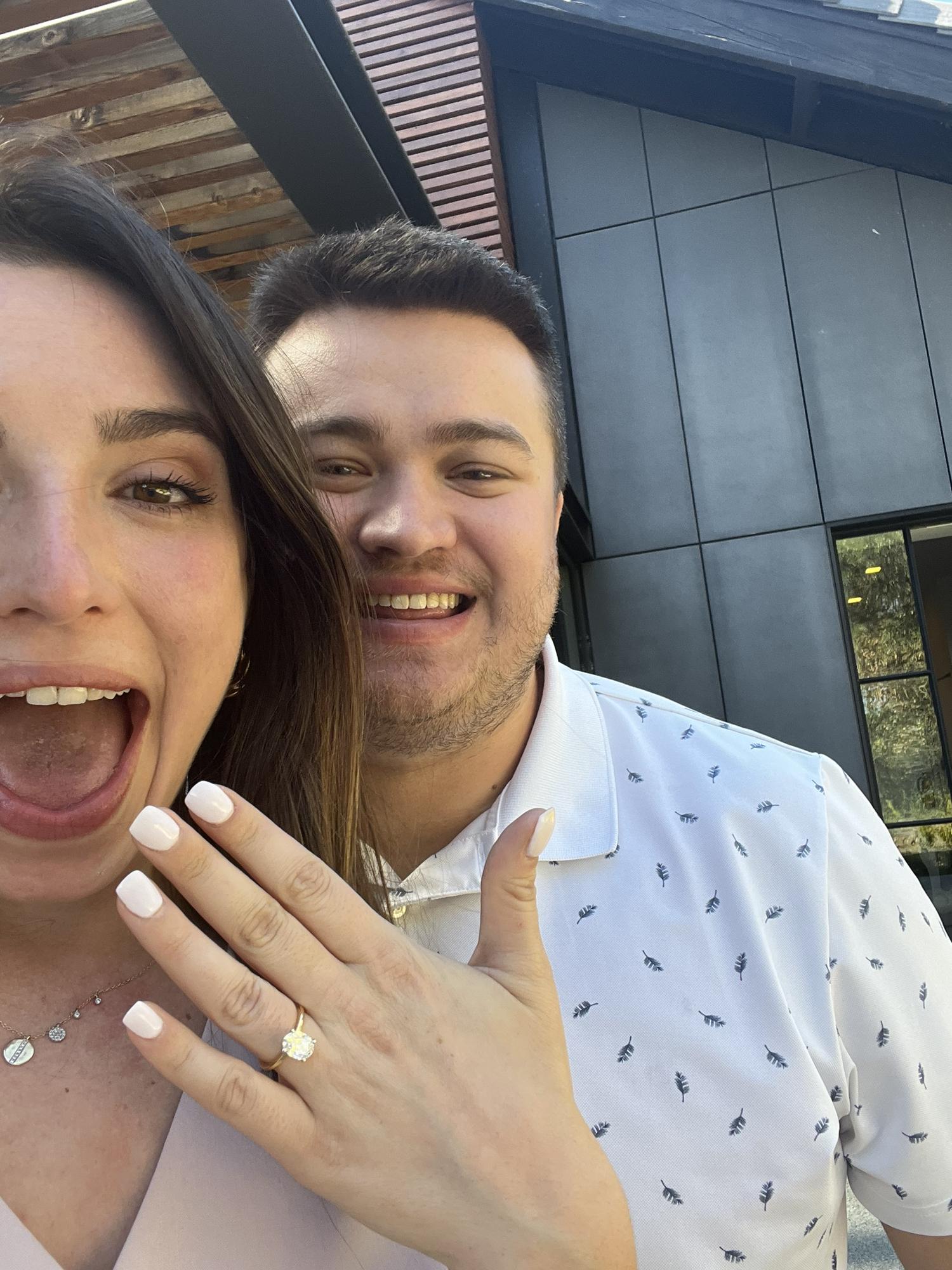 We’re engaged! Grayson proposed in front of a gazebo and beautiful pond at a winery in Napa. 
October 1, 2022