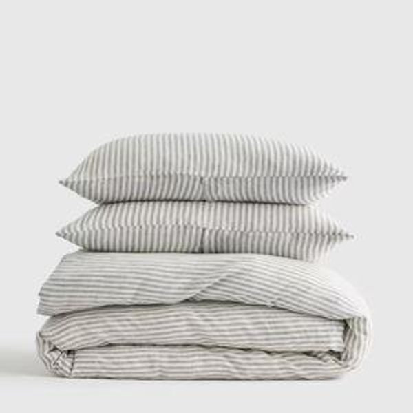 Linen Duvet Cover | Quince in Grey/White Stripe