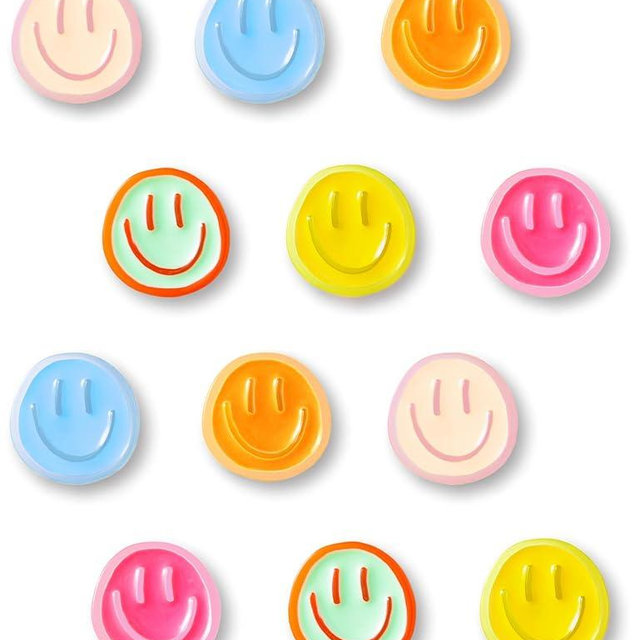 Mymazn Fridge Magnets Cute Refrigerator Magnets, 12Pcs Colorful Magnets for Whiteboard Cabinet Locker, Resin Smile Face Decorative Magnets for Classroom Kitchen Office
