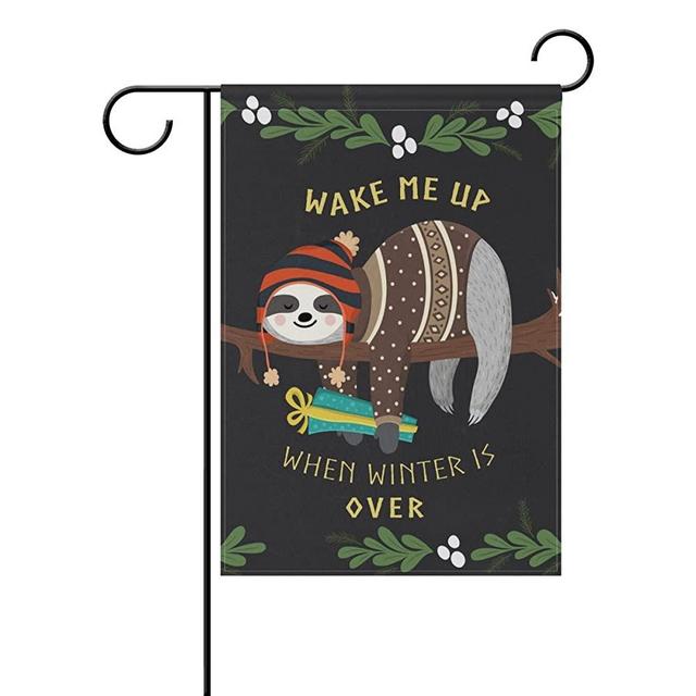 U Life Decorative Hello Welcome Winter Sloth Animal Garden Yard Flag Banner for Outside House Flower Pot Double Side Print 40 x 28 & 12 x 18 Inch Black