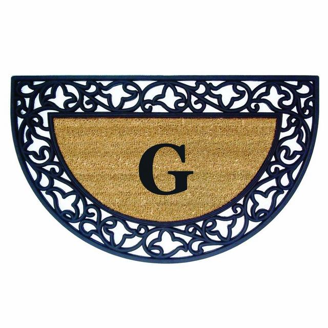 Nedia Home Acanthus Border with Half Round Rubber/Coir Doormat, 22 by 36-Inch, Monogrammed G