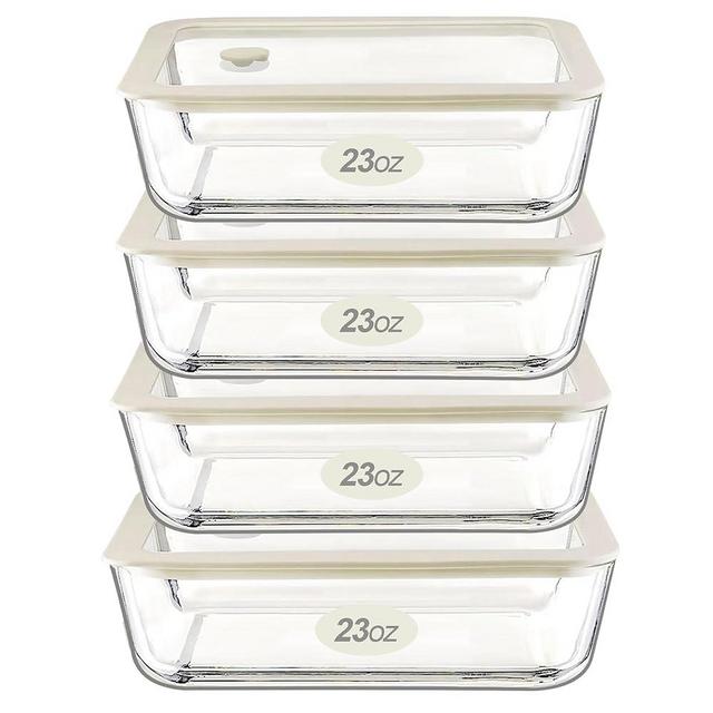 Urban Green Glass Food Container Set with Glass Lid (White Sand - 4P)