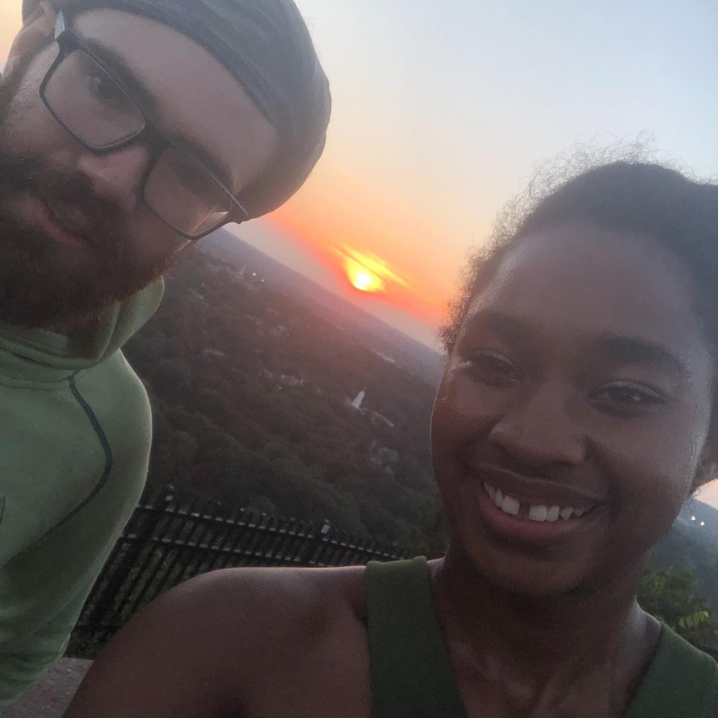 Our first photo together: before we started dating when we were (really, truly!) just friends (who'd gone on a run up East Rock in New Haven, CT)(~October 2018)