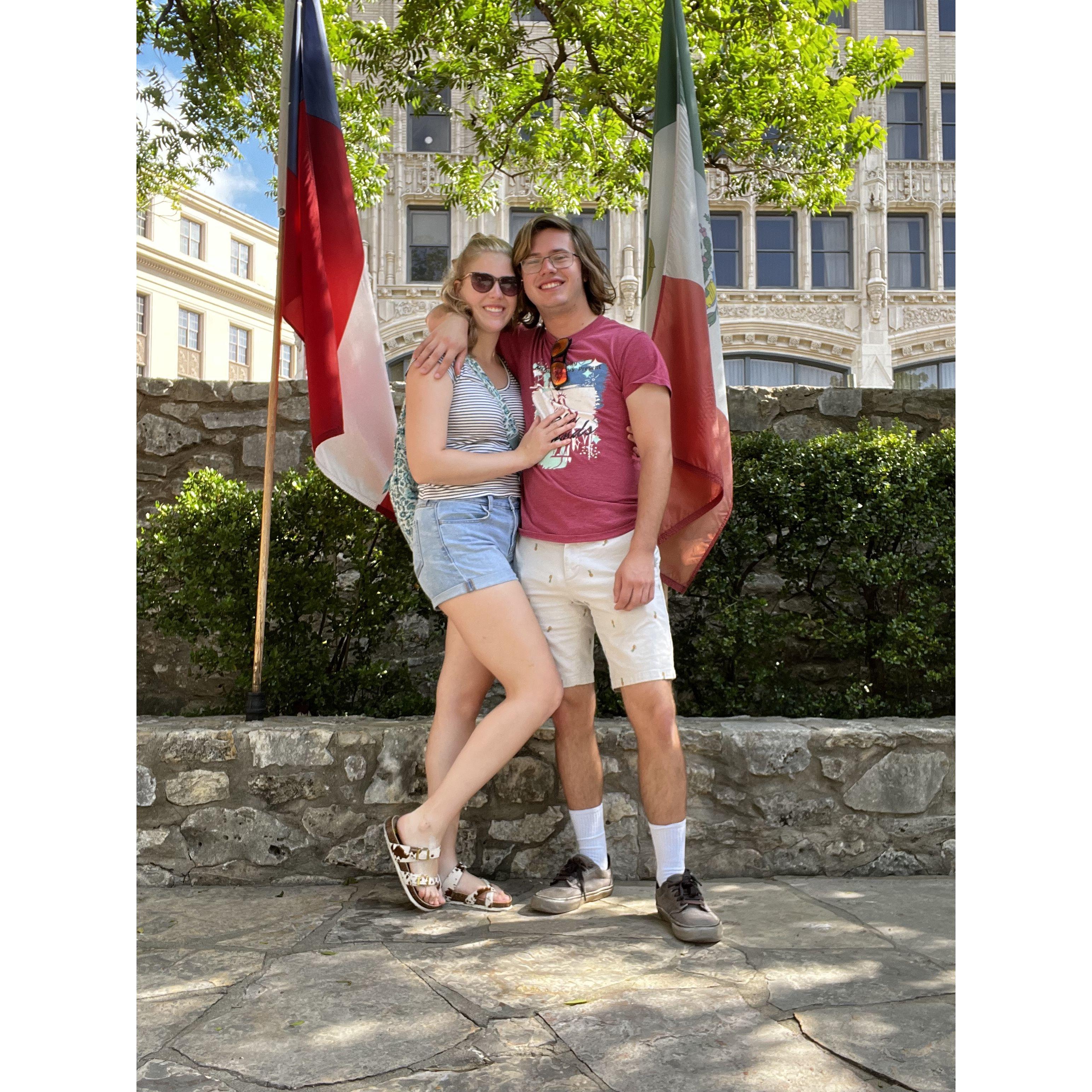 By the Alamo in San Antonio on our first big trip together! 2022