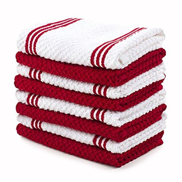 Sticky Toffee Cotton Terry Kitchen Dishcloth, Red, 8 Pack, 12 in x 12 in
