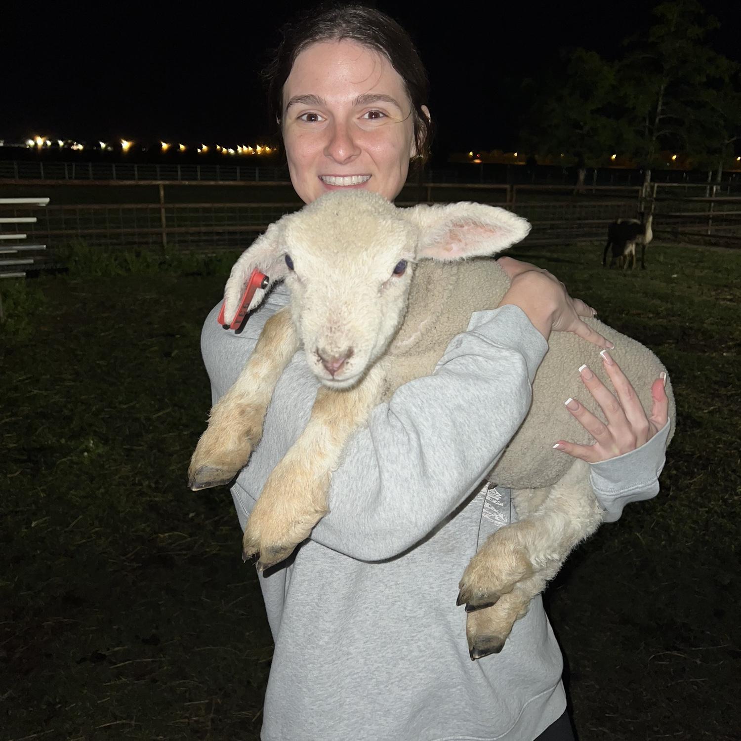 The lamb Alex caught at an AG social