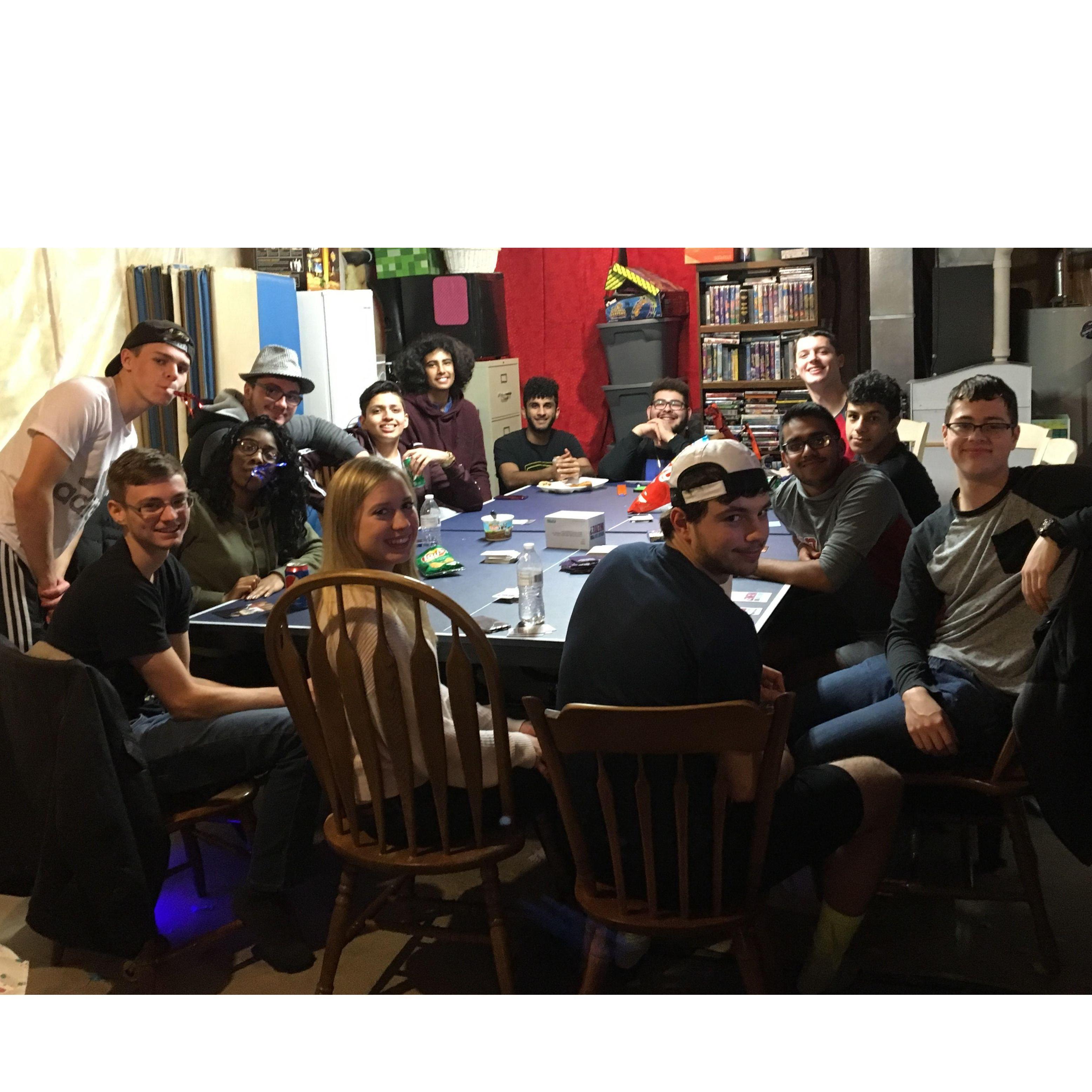 One of many gatherings in the Dills' basement