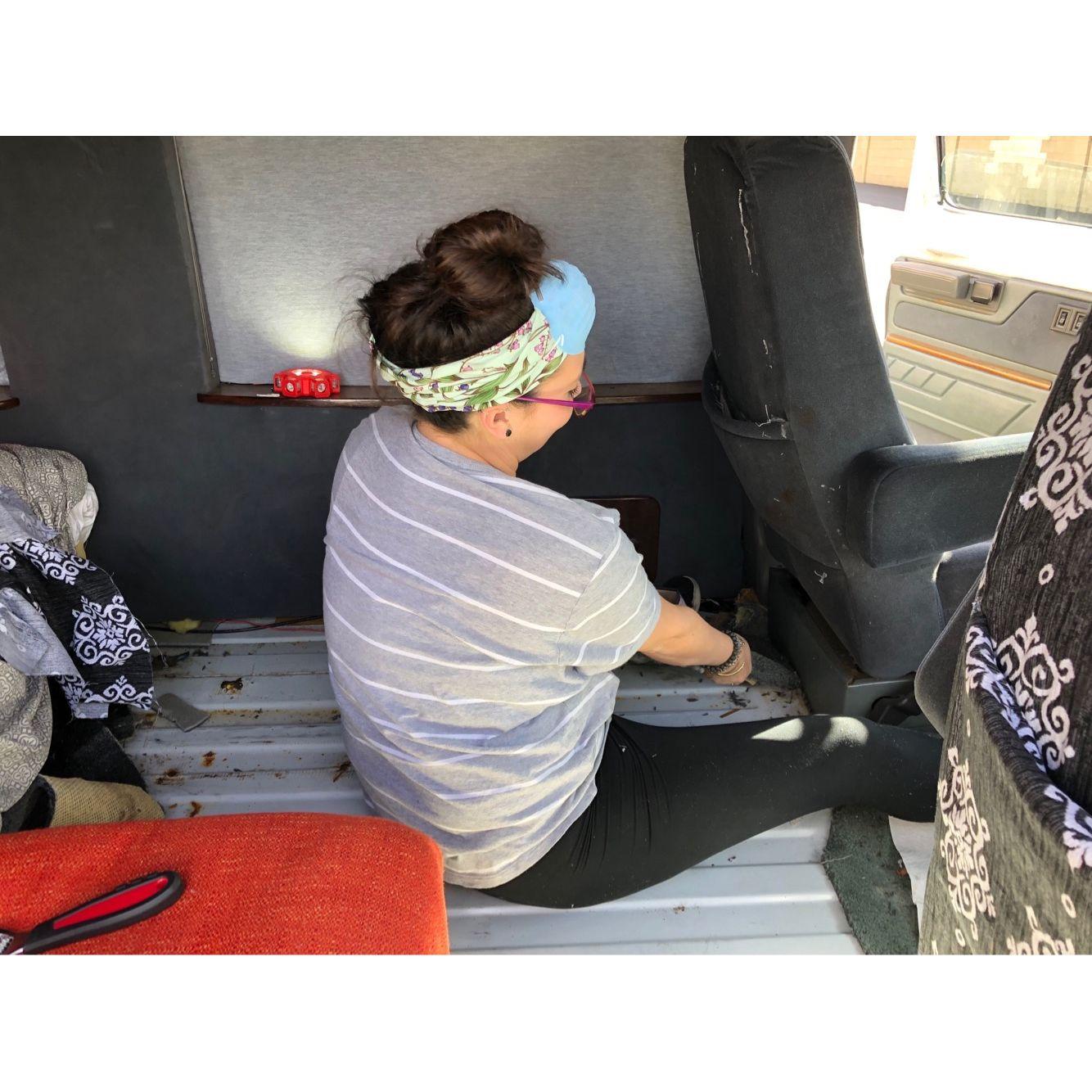 Ripping up Big Mama's gross carpet