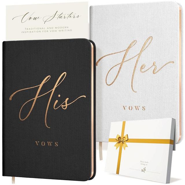 ARTESORI Vow Books His and Hers - Linen Wedding Vow Books Perfect as Bride & Groom Gifts, Wedding Registry Ideas - His & Hers Gifts Wedding Vow Book - Wedding Essentials & Accessories (White & Black)