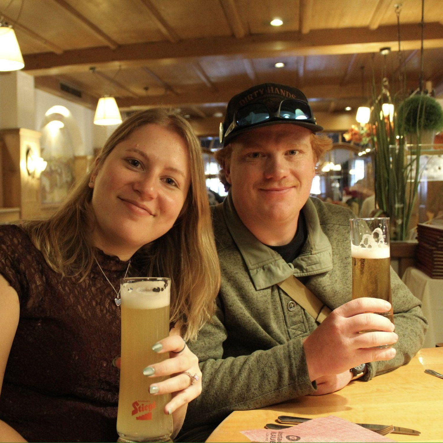 At a restaurant in Austria. This was during the Germany trip Bradaigh proposed on!
