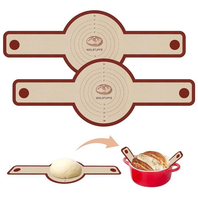 Silicone Bread Sling for Dutch Oven, 2 PCS Non-Stick & Easy Clean Reusable Silicone Bread Baking Mat with Long Handles, Easy to Transfer Sourdough Bread