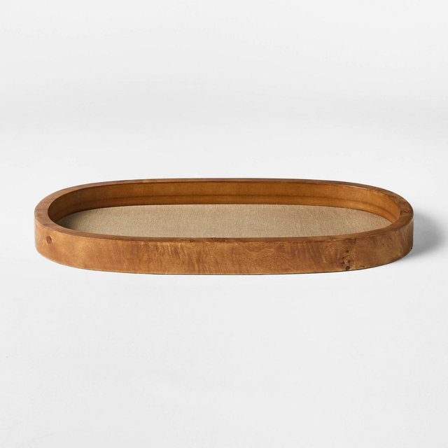 9.5" Burl Wood and Linen Tray - Threshold™ designed with Studio McGee
