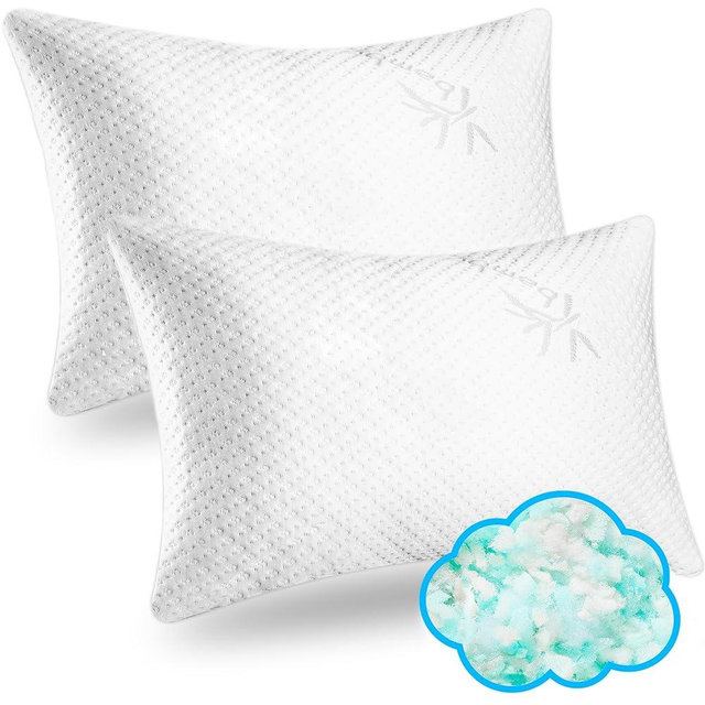 Xtreme Comforts 2-Pack Memory Foam Pillows Made in The USA - Queen Size, Slim Cooling Pillow for Sleeping on Side, Back & Stomach - Firm and Soft Bed Pillows