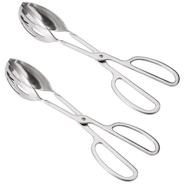 Jucoan 2 Pack Buffet Tongs, 10 Inch Stainless Steel Kitchen Food Serving Tongs with Scissor Style Handles for Salad, Bread, Cake
