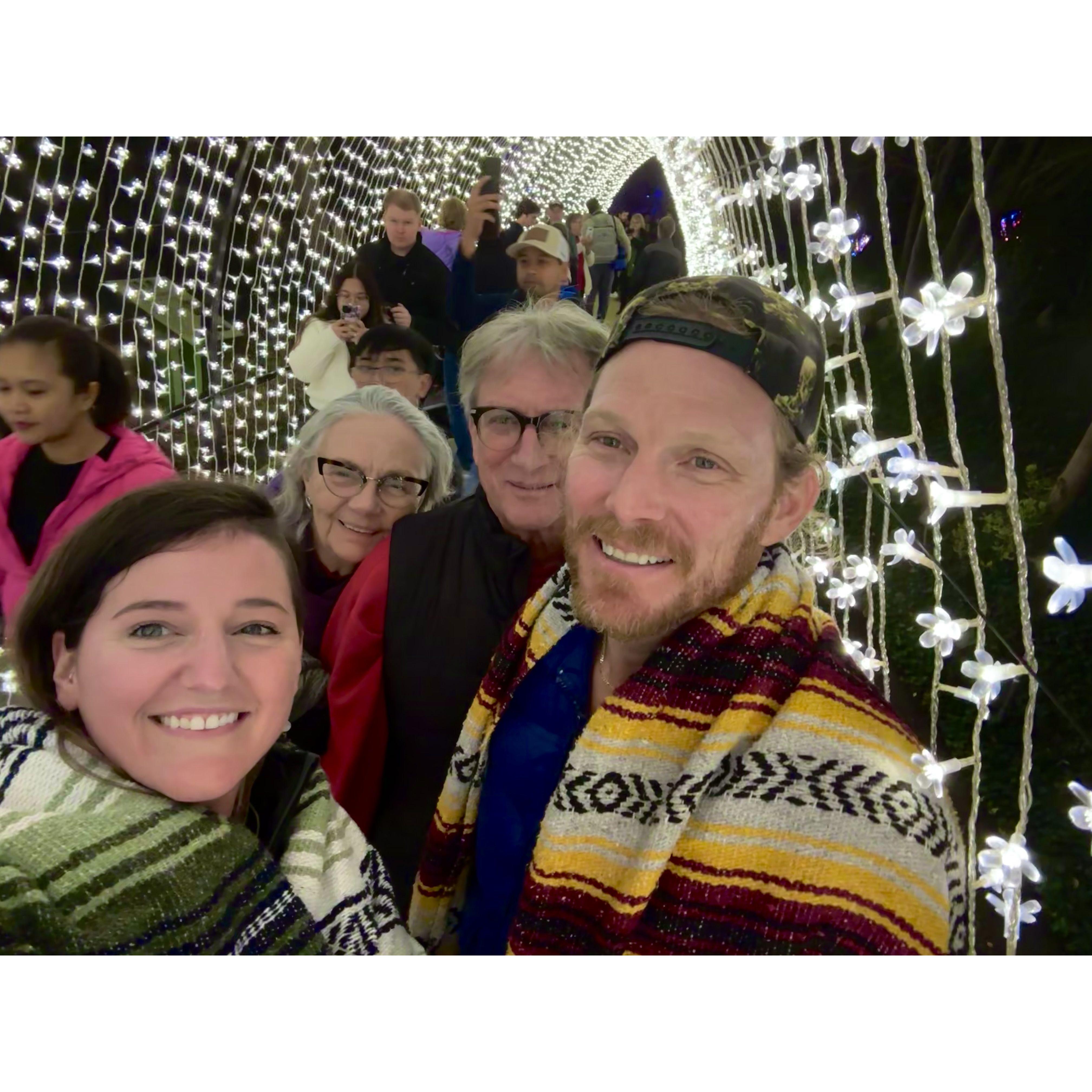 Exploring holiday lights at the San Diego Botanical Garden with Will's parents - Jan 2023.