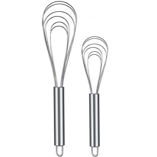 2 Pieces Stainless Steel Flat Wire Egg Whisk, 8-Inch and 10-Inch Kitchen Egg Sauce Whisks for Blending, Whisking, Beating, Stirring