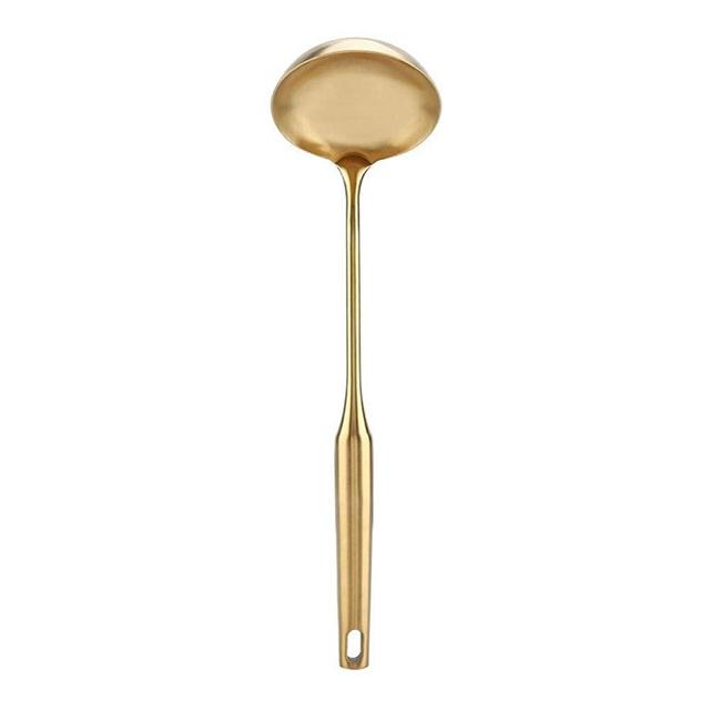Gold Ladle, Stainless Steel Ladle Spoon, Big Soup Ladle Kitchen Spatula Turner Cooking Tool Serving for Soup Chili Gravy Salad Dressing Pancake Batter(Soup Ladle -Gold)